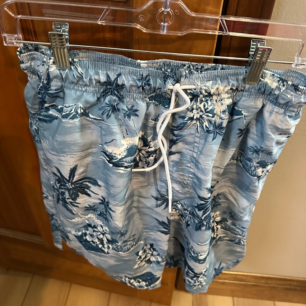 Old Navy Blue and White Tropical Men's Swim Trunks